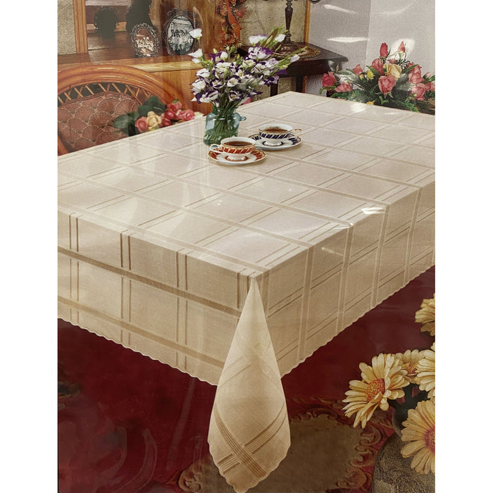 2 Pc Set White Beige Vinyl Tablecloth Table Cover Wedding Banquet Party 54 X 72