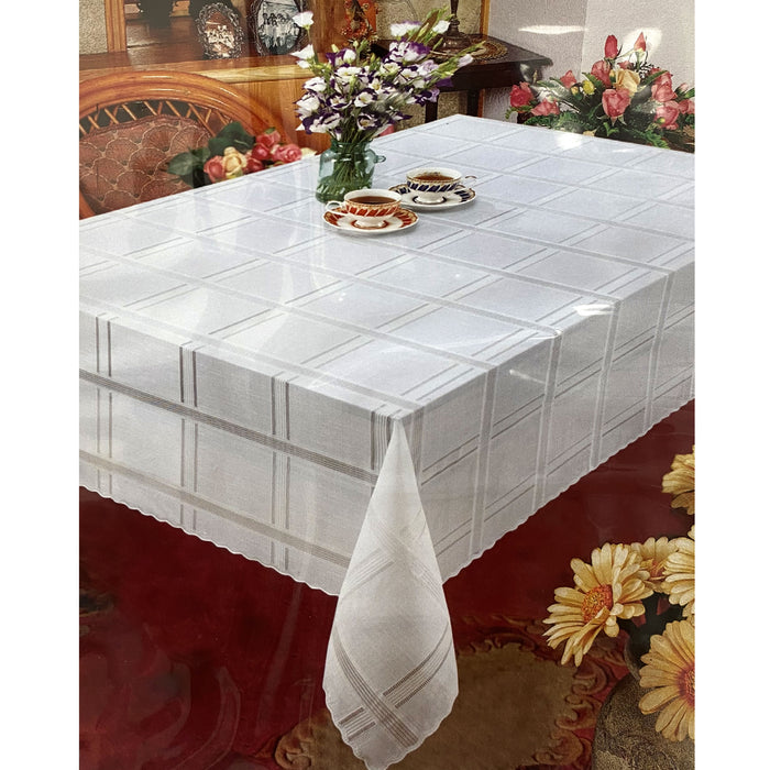 2 Pc Set White Beige Vinyl Tablecloth Table Cover Wedding Banquet Party 54 X 72