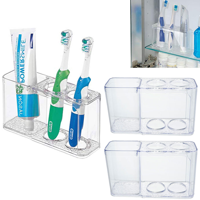 2PC Acrylic Toothbrush Organizer Holder Toothpaste Clear 3 Slot Bathroom Vanity