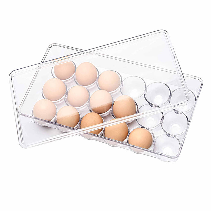 1 Kitchen Egg Tray 18 Slot Eggs Holder Lid Container Fridge Refrigerator Storage