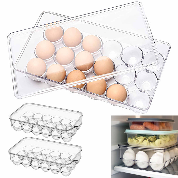 2 Pack Kitchen Egg Tray 18 Slot Holder Lid Fridge Refrigerator Storage Container