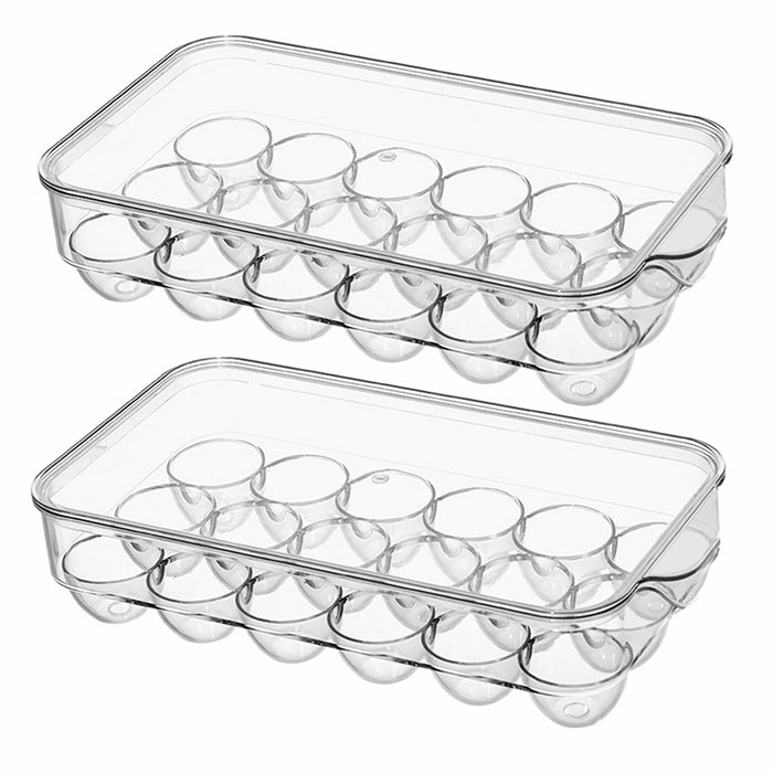 2 Pack Kitchen Egg Tray 18 Slot Holder Lid Fridge Refrigerator Storage Container