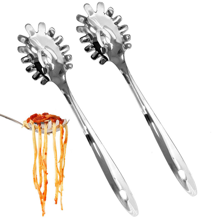 2x Stainless Steel Pasta Server Spaghetti Spoon Fork Kitchen Utensil Noodle Claw