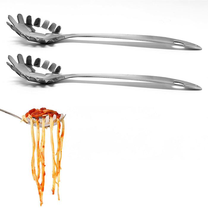 2x Stainless Steel Pasta Server Spaghetti Spoon Fork Kitchen Utensil Noodle Claw