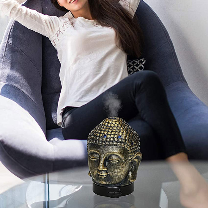 Buddha Head Bronze Ultrasonic Oil Diffuser Aromatherapy LED Humidifier Purifier