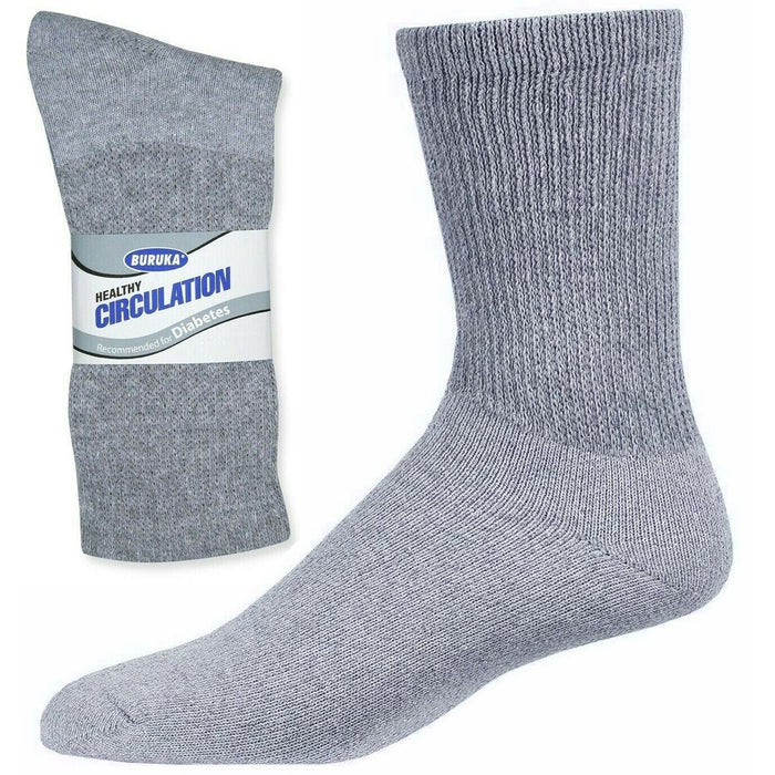 3pair Men Diabetic Crew Socks Non-Binding Top Seamless Breathable Soft Grey 9-11