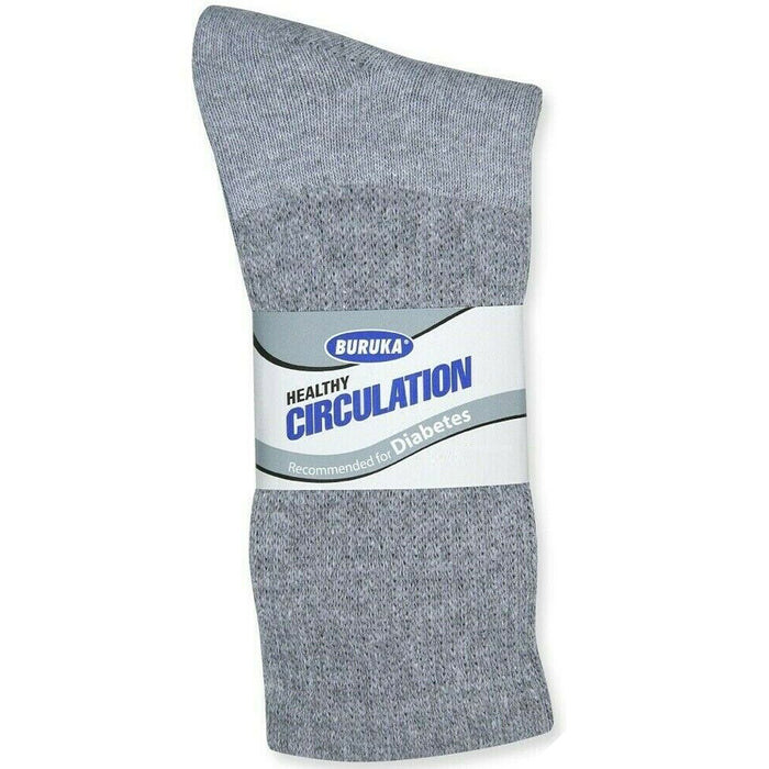 12Pair Diabetic Crew Socks Circulatory Health Support Cotton Loose Fit Grey 9-11