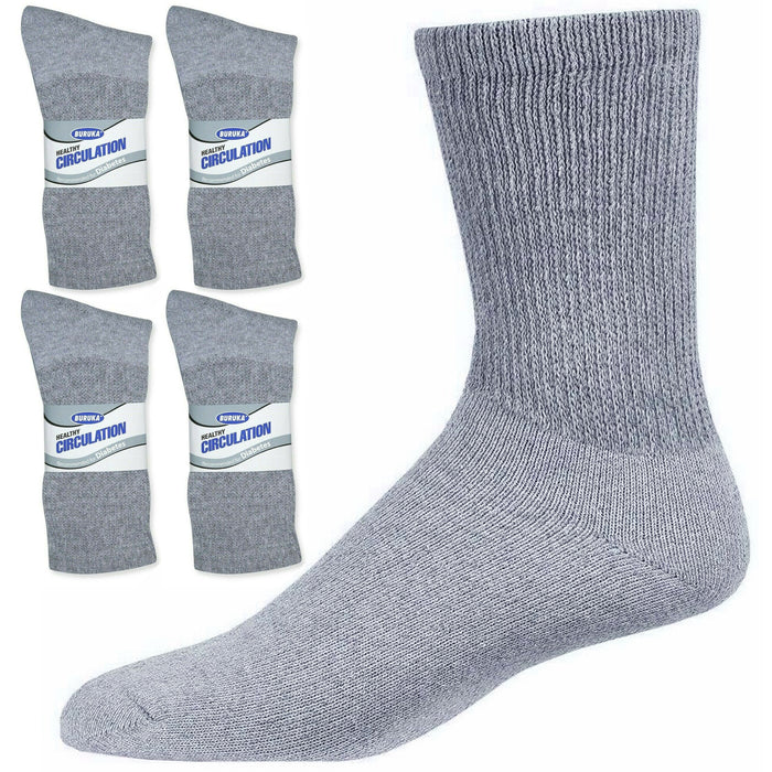 12Pair Diabetic Crew Socks Circulatory Health Support Cotton Loose Fit Grey 9-11