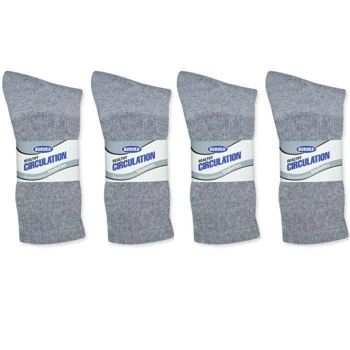 12Pair Diabetic Crew Socks Circulatory Health Support Cotton Loose Fit Grey 9-11