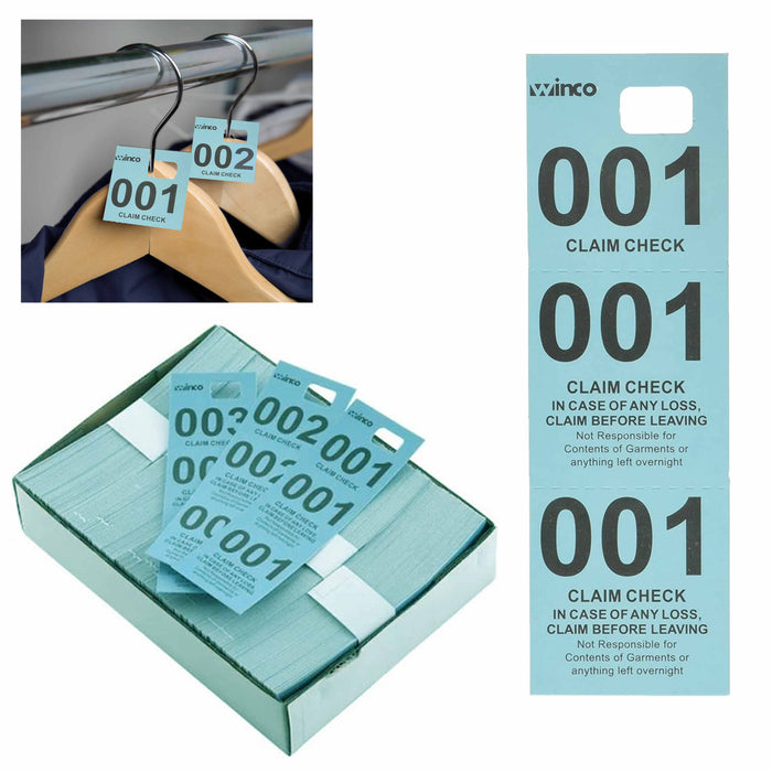 500 Blue Claim Checks Triplicate 3 Part Paper Coat Tickets Number Tags Hang Coat