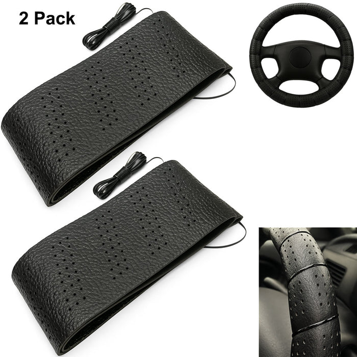 2 Black Lace-On Cover Grip Steering Wheel Stretch Vehicle Auto Classic Accessory