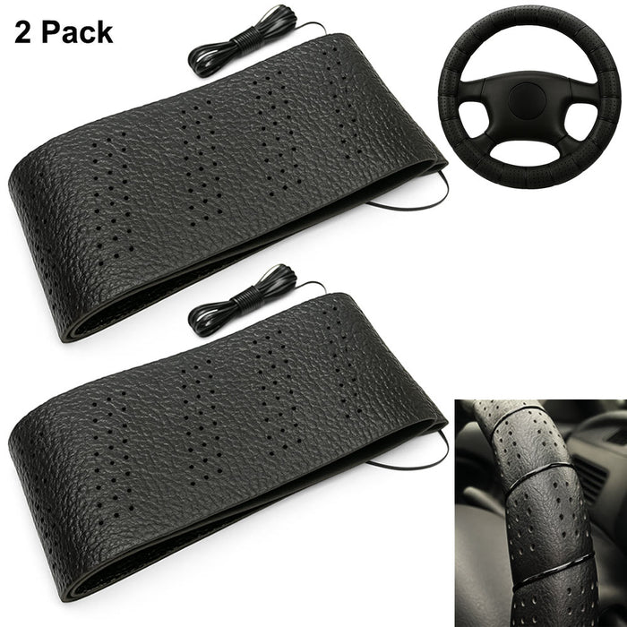 2 Black Lace-On Cover Grip Steering Wheel Stretch Vehicle Auto Classic Accessory