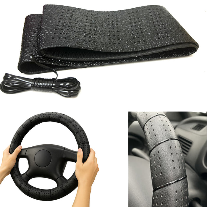 Black Lace-On Steering Wheel Cover Grip Classic Stretch Accessory Auto Vehicle