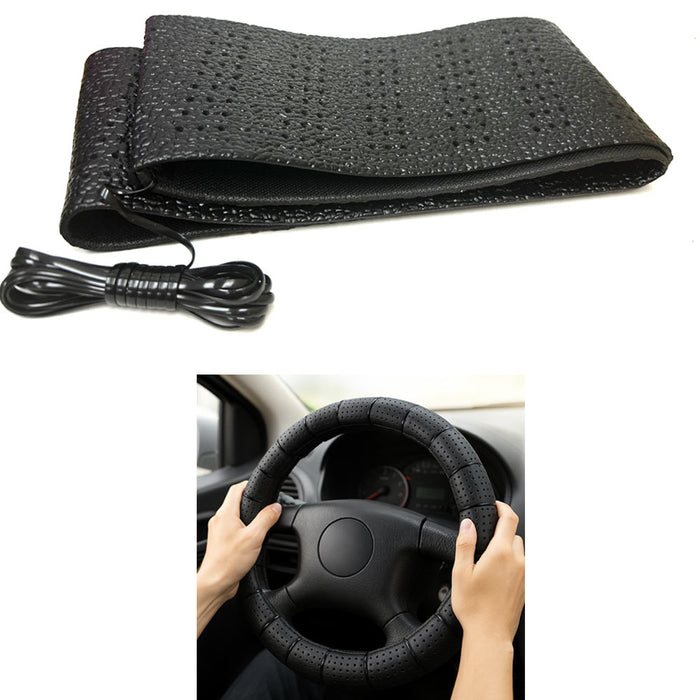 Black Lace-On Steering Wheel Cover Grip Classic Stretch Accessory Auto Vehicle