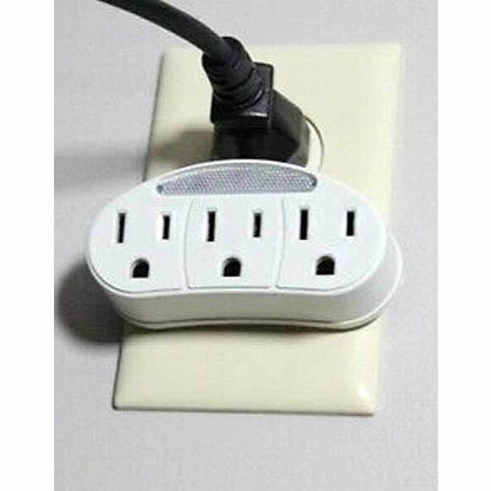 2 Pack 3 Outlet Wall Plug With Sensor Night Light Grounded AC Power Tap Adapter