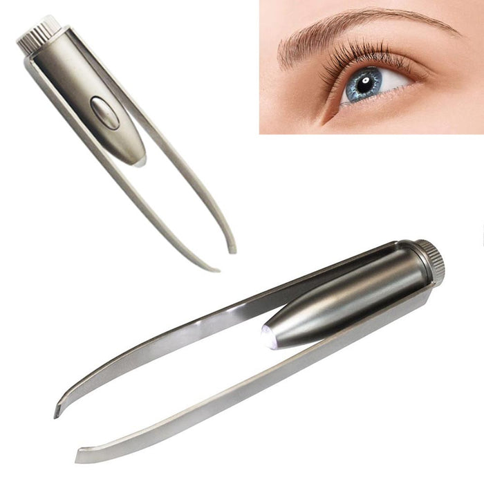 2 Pack Portable Tweezer With LED Light Hair Removal Eyebrow Beauty Make Up Tools
