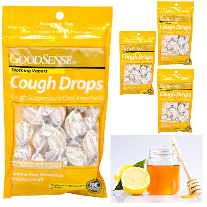 120 Ct Honey Lemon Cough Suppressant Drops Menthol Sore Throat Relief Lozenges