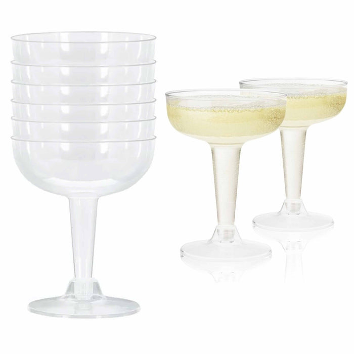6 Pc Clear Disposable Champagne Coupe Glasses Plastic Flute 4oz Wedding Party