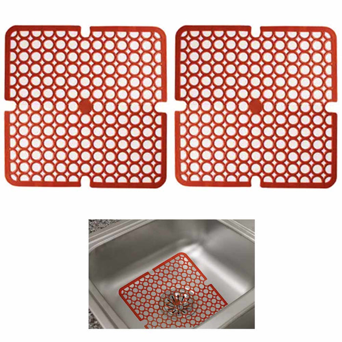 2 Pc Red Kitchen Sink Mat Pad Protector Mesh 11" x 11" Non-Slip Bathroom Garage