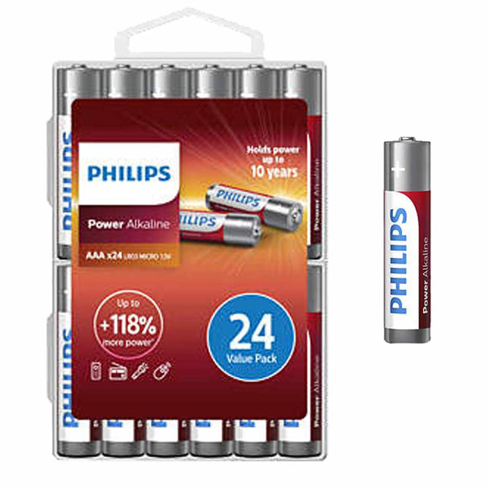 24 Pc Philips AAA Power Alkaline Batteries 1.5V Exp 2029 Long Lasting Bulk