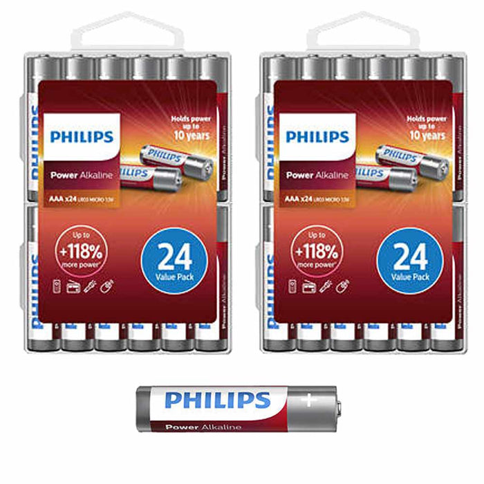 48 Pc Philips AAA Power Alkaline Batteries 1.5V Exp 2029 Long Lasting Bulk