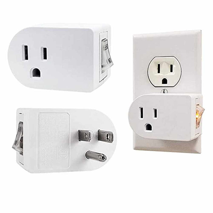 1 Pc Single 3 Pronged Plug Power Adapter With On/Off Switch Grounded Wall Tap