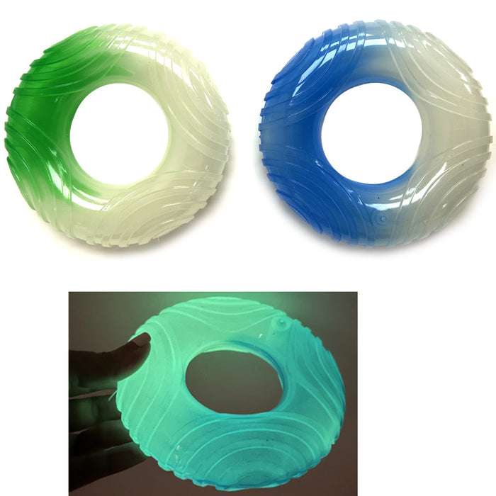 1 Donut Dog Toy Pet Glow Dark Aggressive Chewer Fetch Squeaky Durable Rubber
