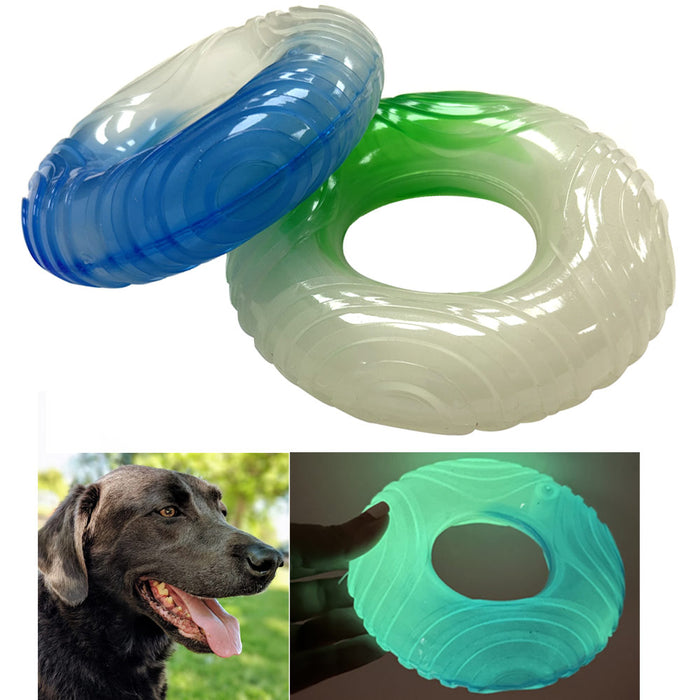 1 Donut Dog Toy Pet Glow Dark Aggressive Chewer Fetch Squeaky Durable Rubber