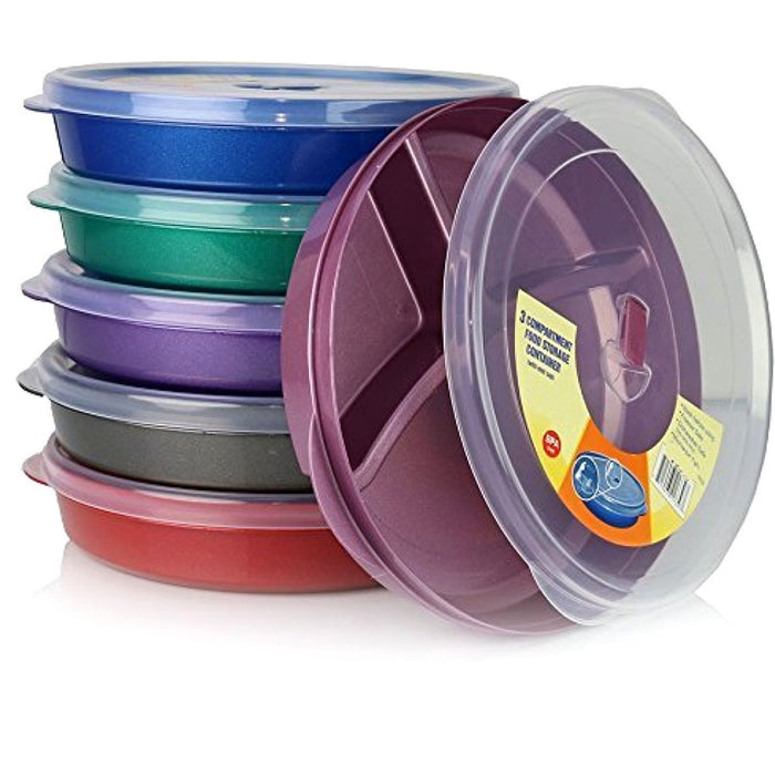 4 Set Food Storage Divided Microwave Container Compartments Plate Cover BPA Free