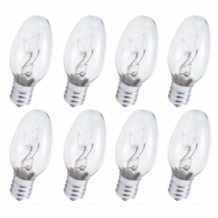 8 Clear Night Light Bulbs 7 Watt Lighting 120V Replacement Lamp Candelabra Base