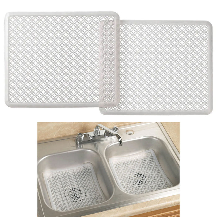 2 Pc Sink Mat Dish Drying Drain Rack Non Slip Protector Cushion 11.25"x13" Clear