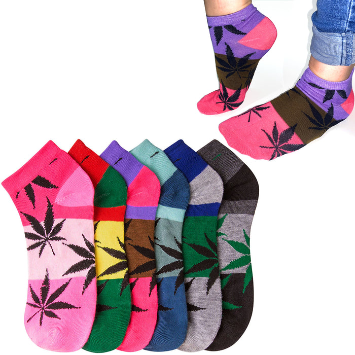 12 Pairs Womens Girl Leaf Low Cut Ankle Cotton Socks Size 9-11 Marijuana Fashion
