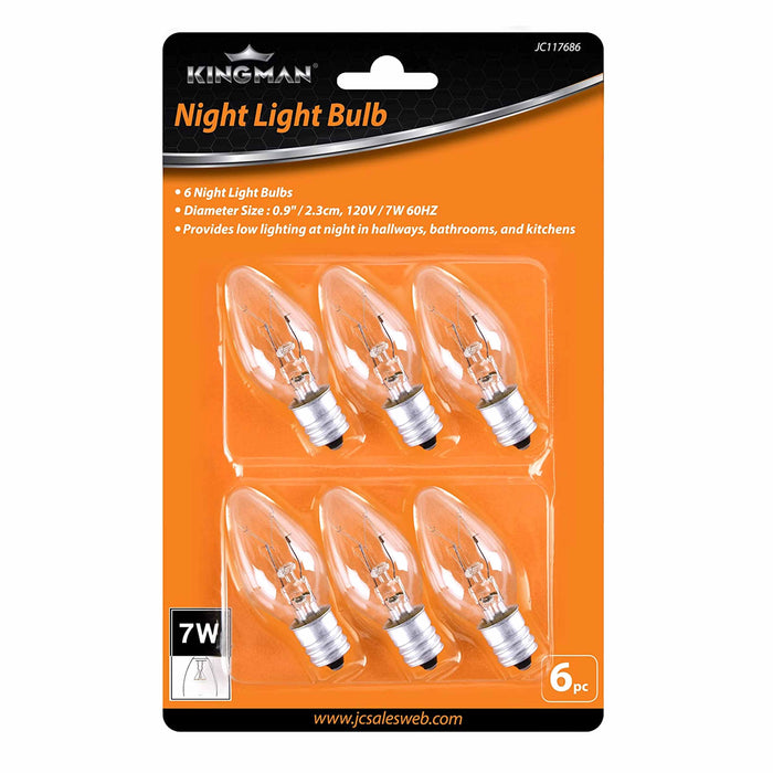 8 Clear Night Light Bulbs 7 Watt Lighting 120V Replacement Lamp Candelabra Base