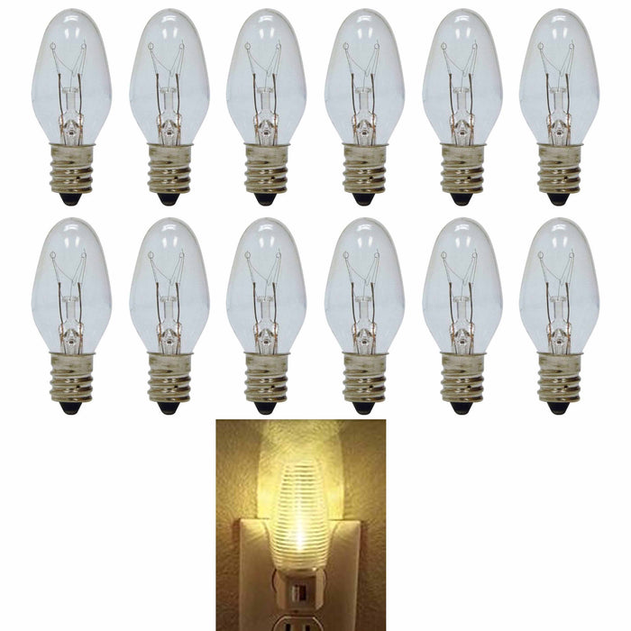 12 Night Light Bulbs Replacement 7 Watt 120V Lighting Clear Lamp Candelabra Base