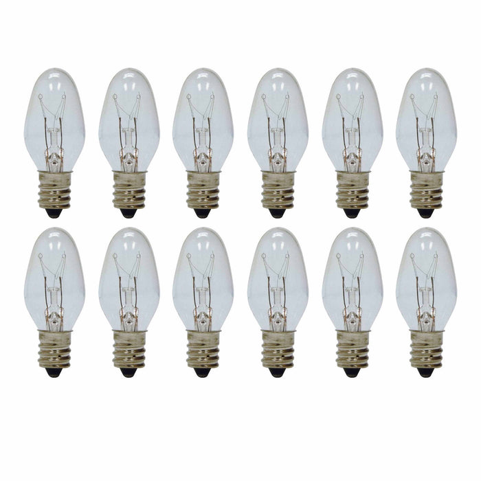 12 Night Light Bulbs Replacement 7 Watt 120V Lighting Clear Lamp Candelabra Base