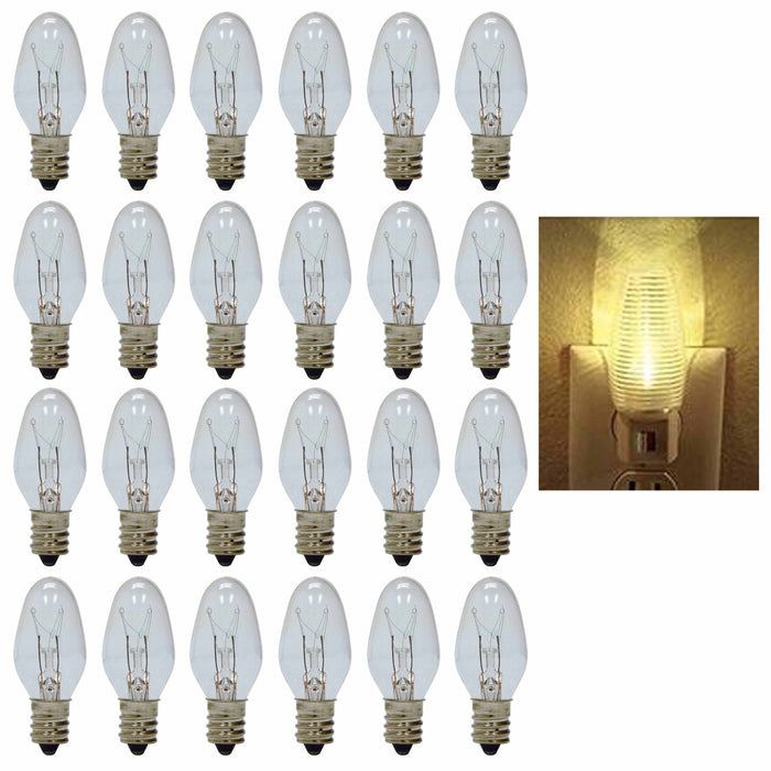24 Replacement Night Light Bulbs 7 Watt 120V Lighting Lamp Candelabra Base Clear