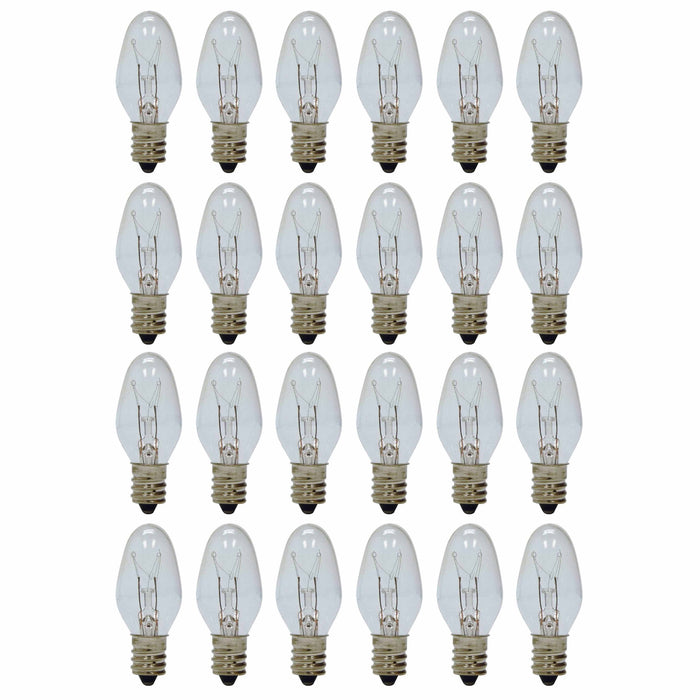 24 Replacement Night Light Bulbs 7 Watt 120V Lighting Lamp Candelabra Base Clear