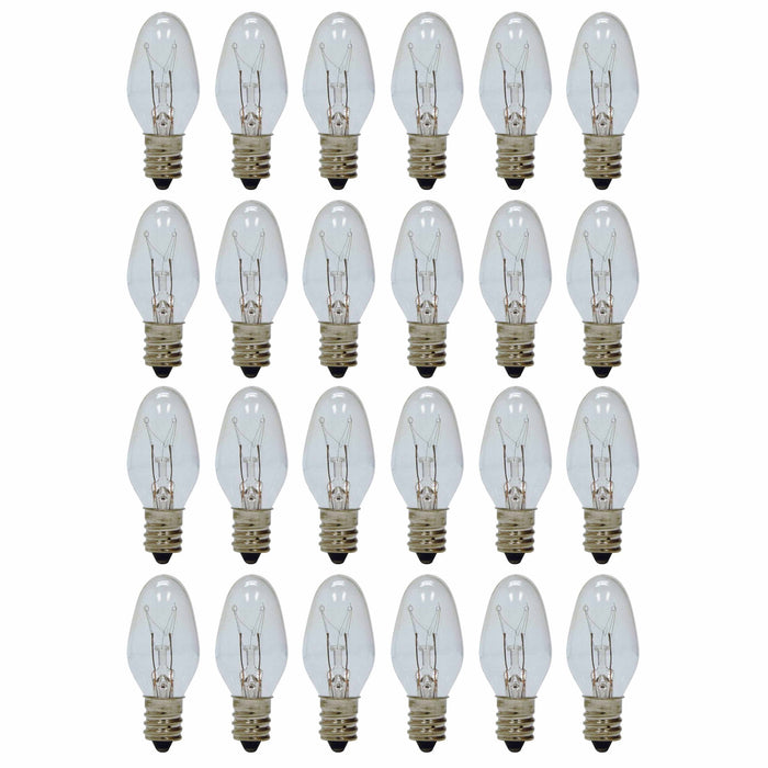 24 Replacement Night Light Bulbs 7 Watt 120V Lighting Lamp Candelabra Base Clear
