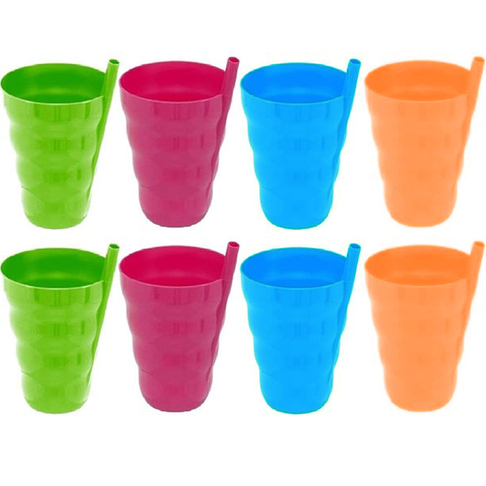 8 Pc Drinking Cups Built In Straw Reusable Children Sip Mug Drink Kitchen 11oz