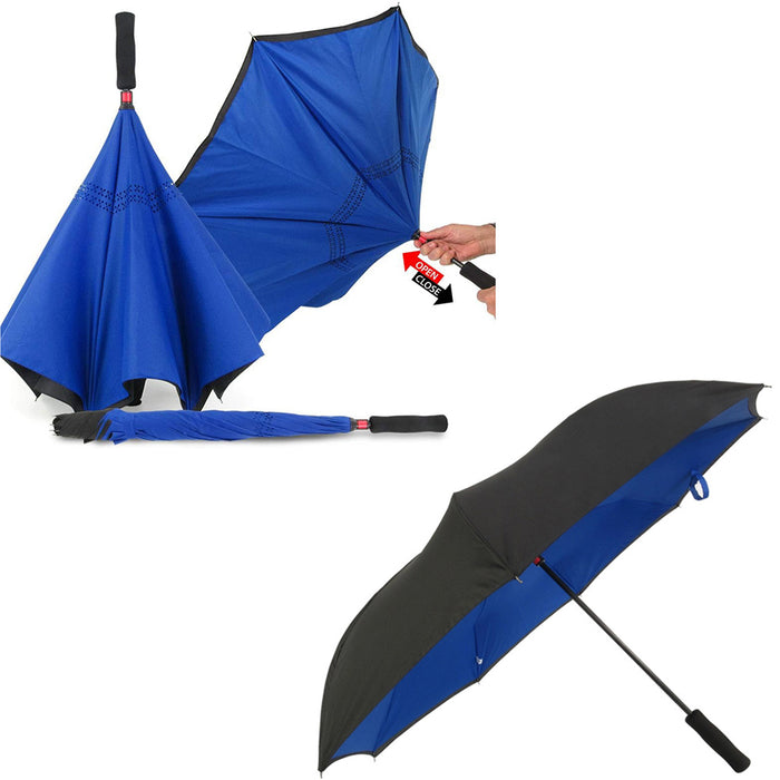 Inverted Umbrella 46" Oversize Windproof Reverse Upside Down Double Layer Handle
