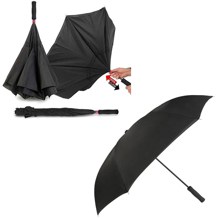 Inverted Umbrella 46" Oversize Windproof Reverse Upside Down Double Layer Handle