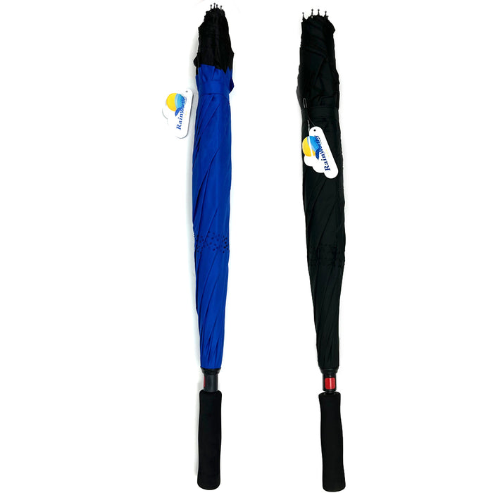 Inverted Umbrella 46" Oversize Windproof Reverse Upside Down Double Layer Handle