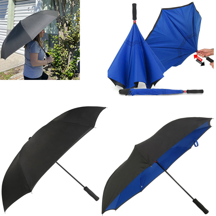 2 Inverted Umbrella 46" Self Stand Windproof Double Layer Canopy Travel Reverse