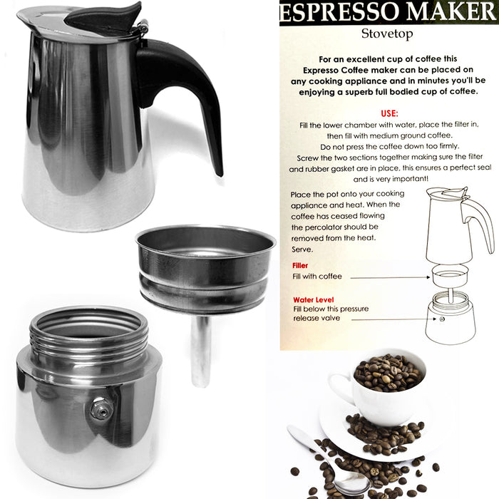 Stovetop Coffee Maker Espresso Stainless Steel 4 Cups 14 oz Moka Pot Italian