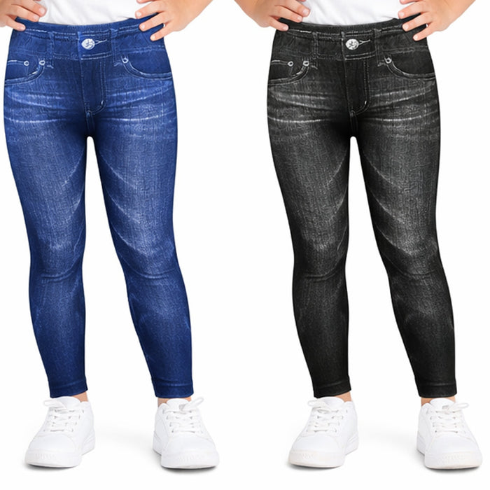4 Girl Baby Skinny Pants Fit Pull on Leggings Jean Print Blue Black 3-5years S/M