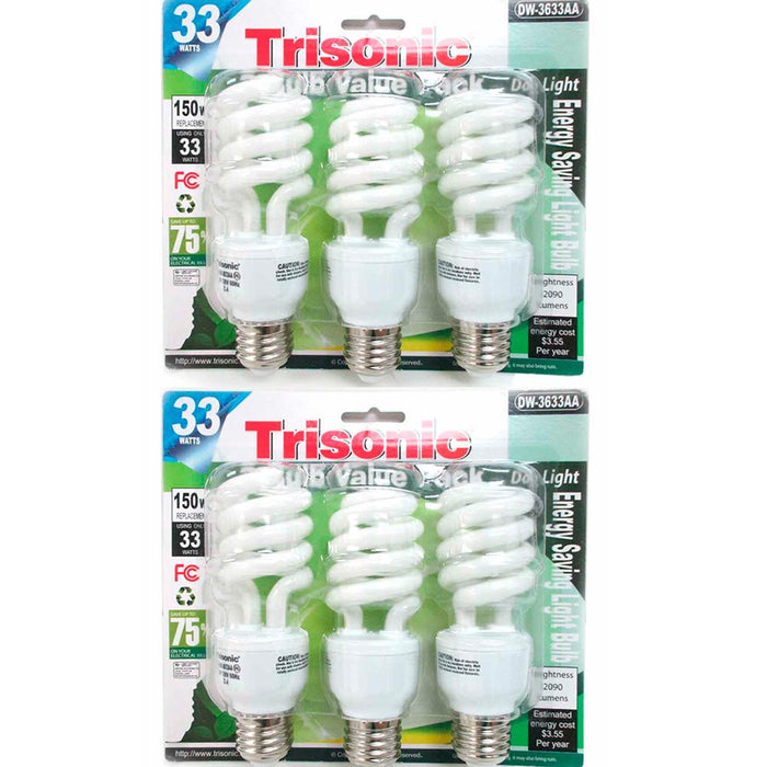 6 PC Daylight Bulb Light 33 W Energy Saving 150 Watt Output White Fluorescent