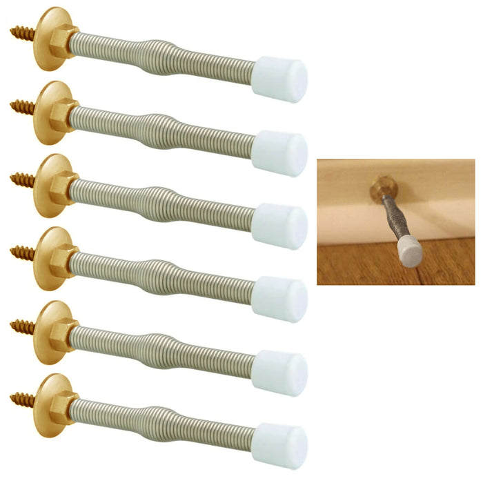 6 Pack Spring Door Stopper with Rubber Bumper Flexible Wall Door Stop Bumper 3.5