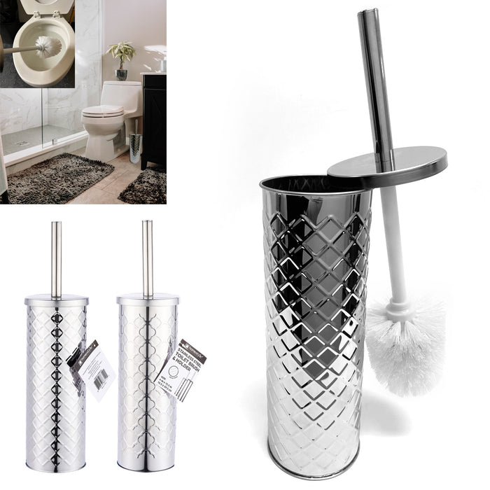 2 Toilet Brush Holder Stainless Steel Bathroom Bowl Scrubber Brush Stiff Bristle