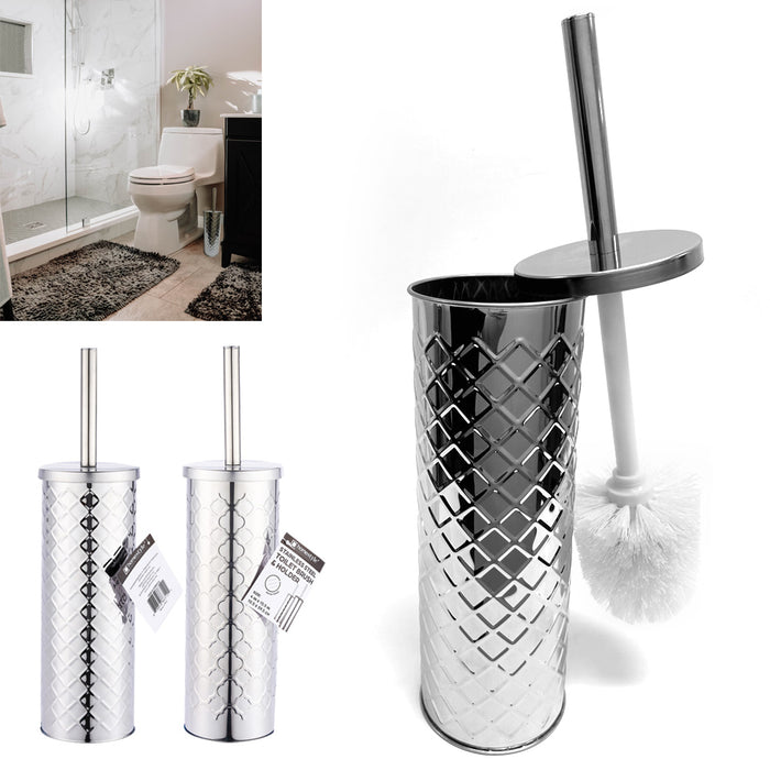Toilet Cleaning Brush and Holder Set With Lid Bathroom Stainless Steel 4"X15.5"