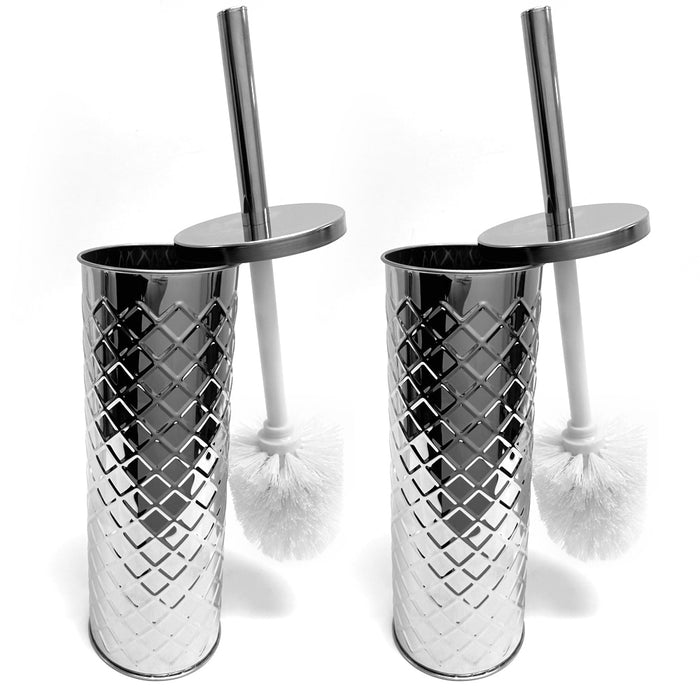 2 Toilet Brush Holder Stainless Steel Bathroom Bowl Scrubber Brush Stiff Bristle